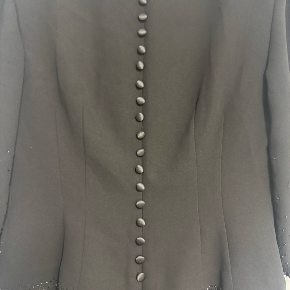 Donna Morgan Black Dress, Sequin Embellishments, 3/4 sleeves, buttons down back - Picture 5 of 12